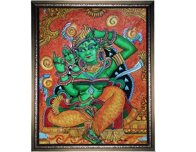 Mural Painting Depicting Kunti The Mother of Pandavas of Indian Mythology Tale Mahabharatha